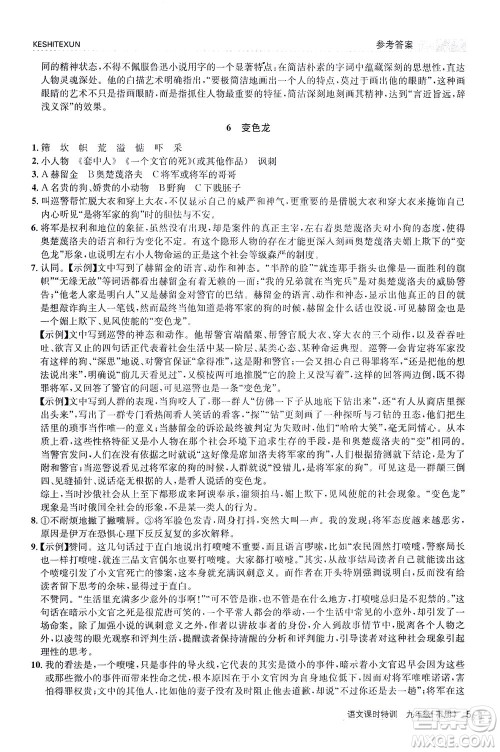浙江人民出版社2021课时特训九年级语文下册人教版答案 浙江人民出版社2021课时特训九年级语文下册人教版答案