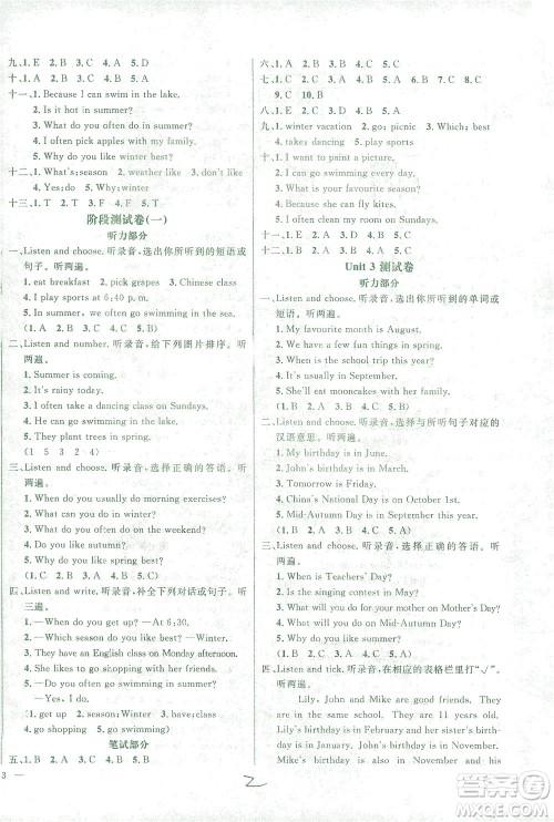 上海大学出版社2021过关冲刺100分英语五年级下册人教版答案