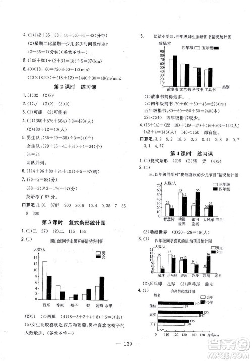 浙江大学出版社2021课时特训优化作业本四年级数学下册人教版答案