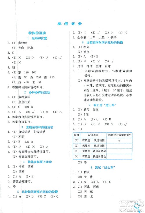 河北美术出版社2021新练习方案科学三年级下册JK教科版答案