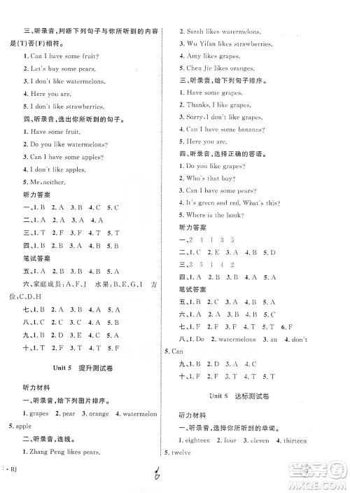 知识出版社2021优化设计单元测试卷三年级下册英语人教版参考答案 知识出版社2021优化设计单元测试卷三年级下册英语人教版参考答案