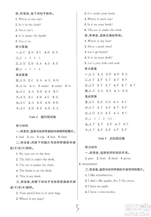 知识出版社2021优化设计单元测试卷三年级下册英语人教版参考答案 知识出版社2021优化设计单元测试卷三年级下册英语人教版参考答案