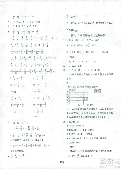 浙江大学出版社2021课时特训优化作业本五年级数学下册人教版答案