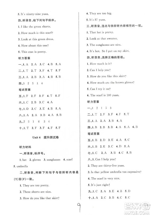 知识出版社2021优化设计单元测试卷四年级下册英语人教版参考答案