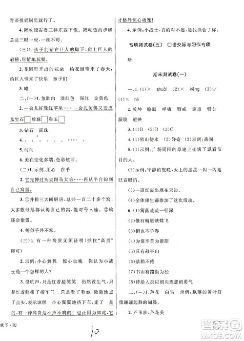 知识出版社2021优化设计单元测试卷四年级下册语文人教版参考答案
