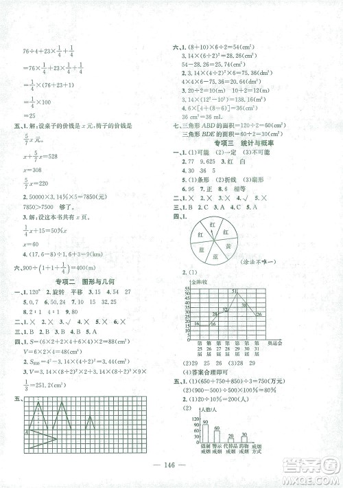 浙江大学出版社2021课时特训优化作业本六年级数学下册人教版答案