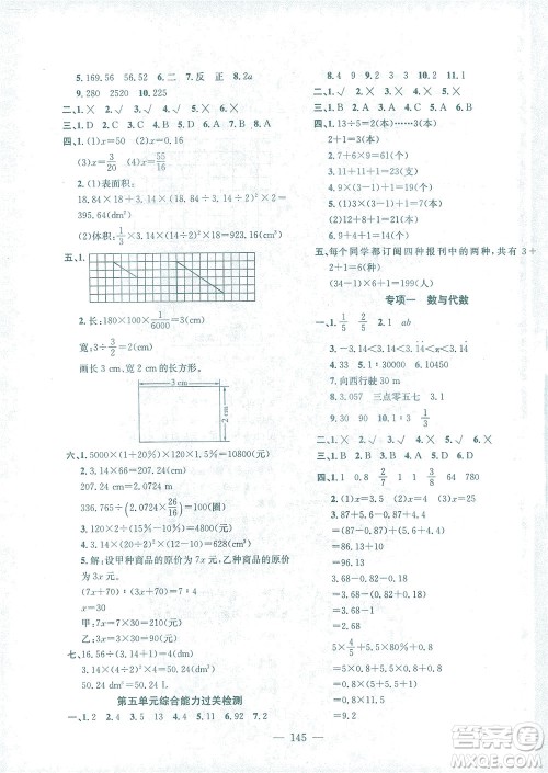 浙江大学出版社2021课时特训优化作业本六年级数学下册人教版答案