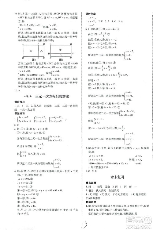 内蒙古少年儿童出版社2021本土攻略七年级数学下册人教版答案