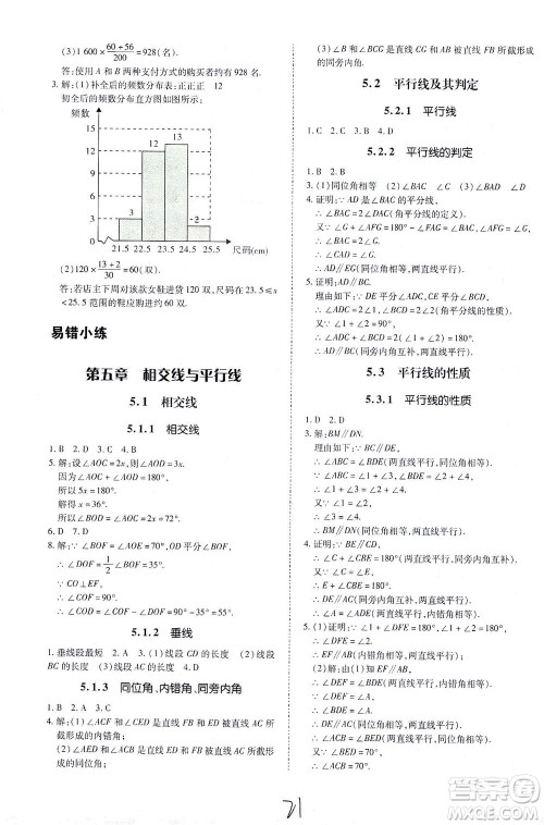 内蒙古少年儿童出版社2021本土攻略七年级数学下册人教版答案