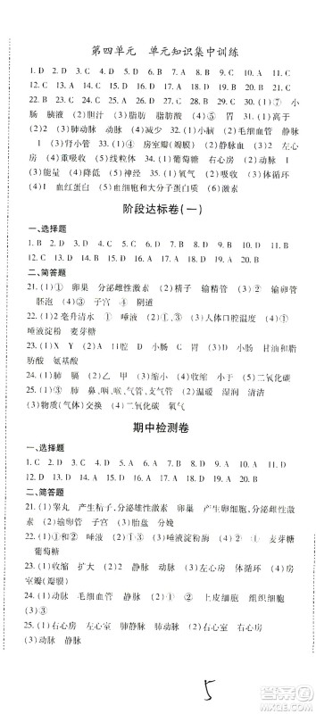 内蒙古少年儿童出版社2021本土攻略七年级生物下册人教版答案