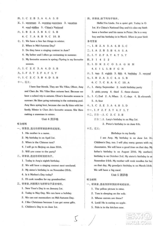 阳光出版社2021全品小复习五年级下册英语人教版参考答案 阳光出版社2021全品小复习五年级下册英语人教版参考答案