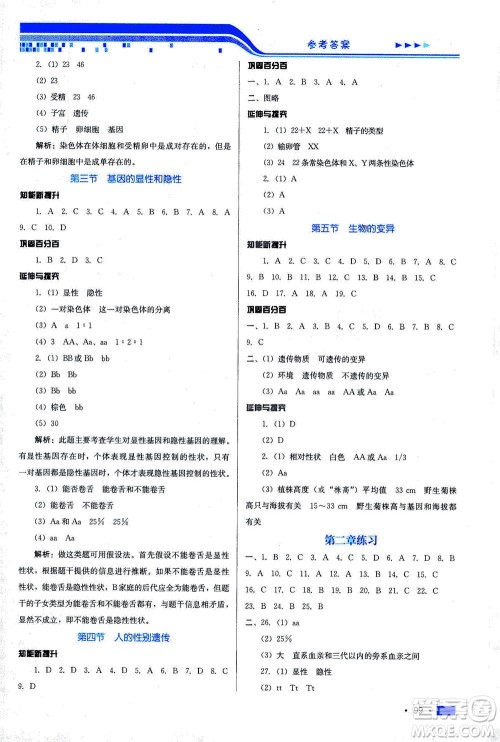 河北科学技术出版社2021练习新方案生物学八年级下册人教版答案