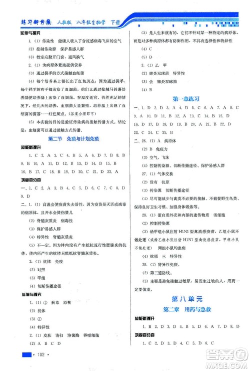 河北科学技术出版社2021练习新方案生物学八年级下册人教版答案