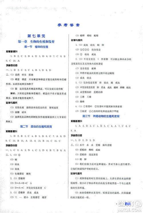 河北科学技术出版社2021练习新方案生物学八年级下册人教版答案