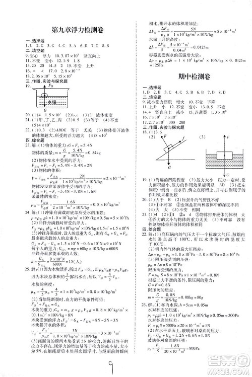 沈阳出版社2021本土攻略八年级物理下册沪科版答案 沈阳出版社2021本土攻略八年级物理下册沪科版答案