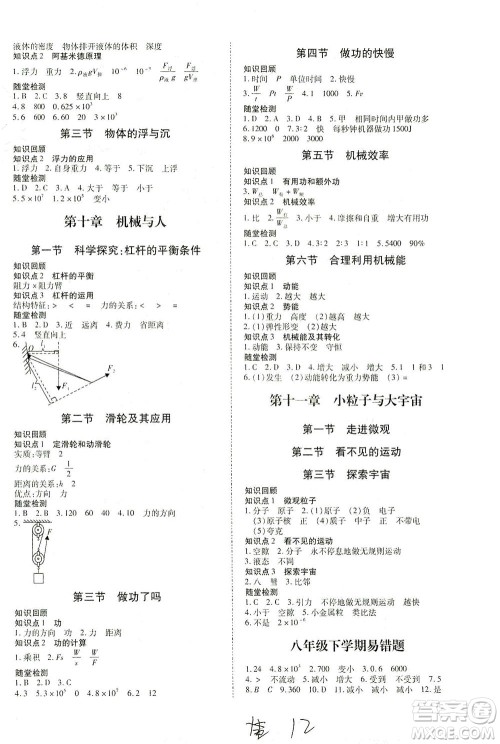 沈阳出版社2021本土攻略八年级物理下册沪科版答案