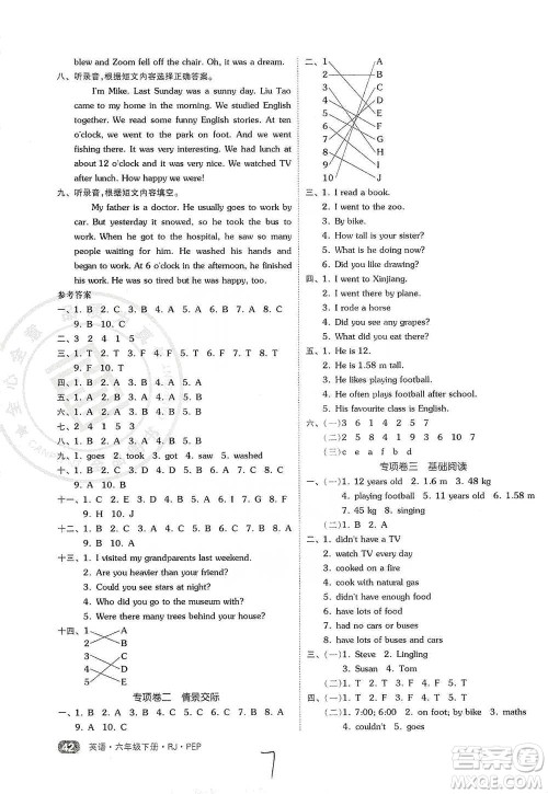 阳光出版社2021全品小复习六年级下册英语人教版参考答案
