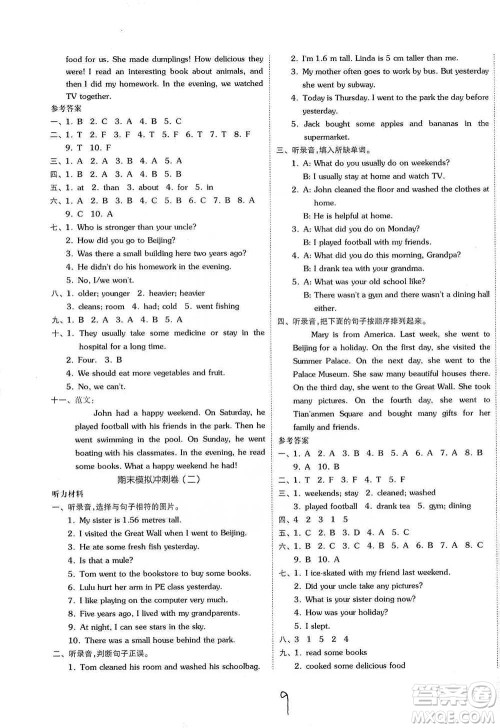 阳光出版社2021全品小复习六年级下册英语人教版参考答案