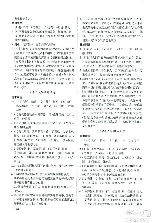 延边教育出版社2021本土攻略精准复习方案九年级语文下册人教版答案