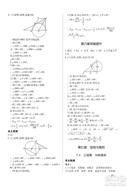 延边教育出版社2021本土攻略精准复习方案九年级数学下册人教版答案