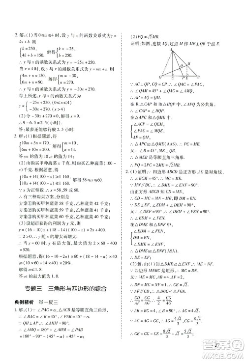 延边教育出版社2021本土攻略精准复习方案九年级数学下册人教版答案