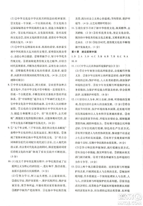 内蒙古少年儿童出版社2021本土攻略精准复习方案九年级道德与法治下册人教版云南专版答案