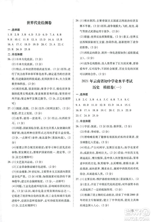 延边教育出版社2021本土攻略精准复习方案九年级历史下册人教版云南专版答案
