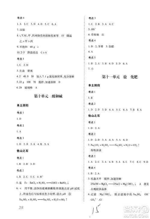 延边教育出版社2021本土攻略精准复习方案九年级化学下册人教版云南专版答案 延边教育出版社2021本土攻略精准复习方案九年级化学下册人教版云南专版答案