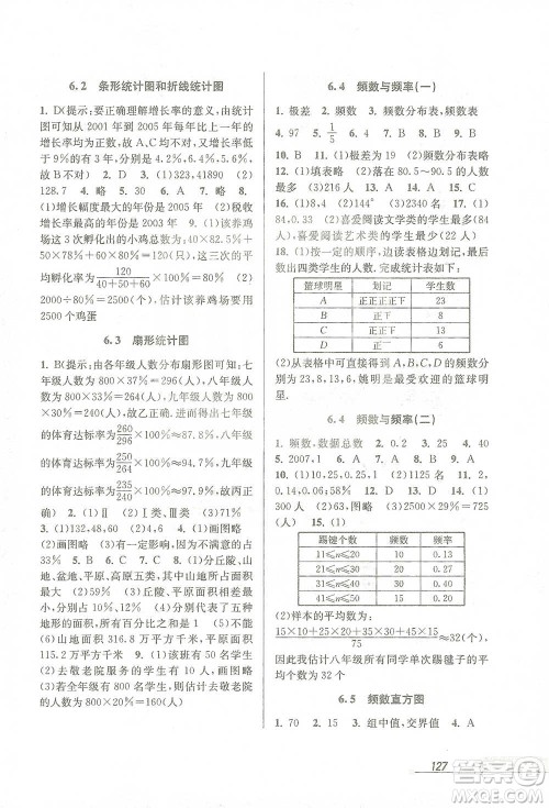 开明出版社2021当堂练新课时同步训练七年级下册数学浙教版参考答案