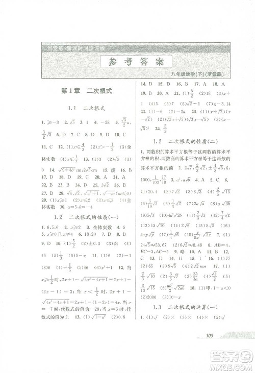 开明出版社2021当堂练新课时同步训练八年级下册数学浙教版参考答案