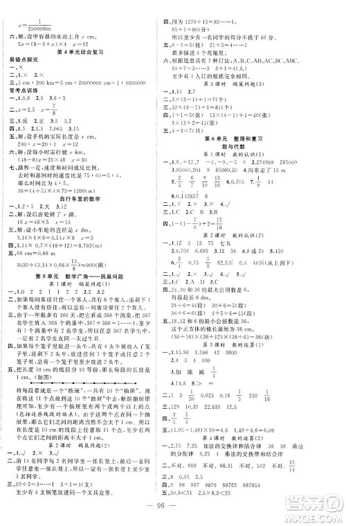 云南美术出版社2021学生课程精巧训练数学六年级下册RJ人教版答案