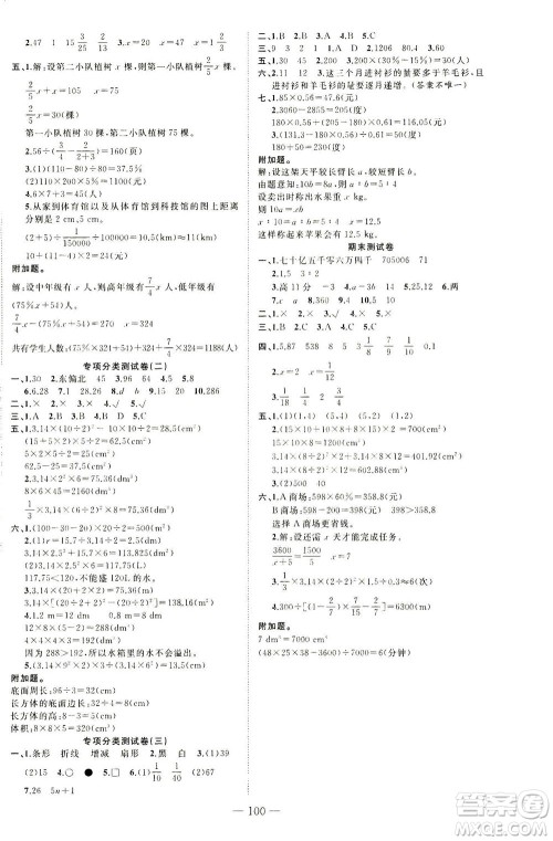 云南美术出版社2021学生课程精巧训练数学六年级下册RJ人教版答案