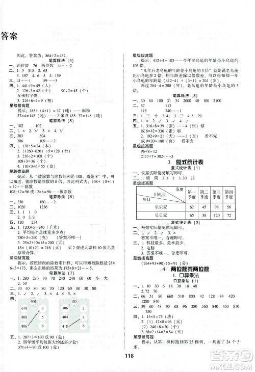 辽宁教育出版社2021尖子生课时作业三年级数学下册人教版答案