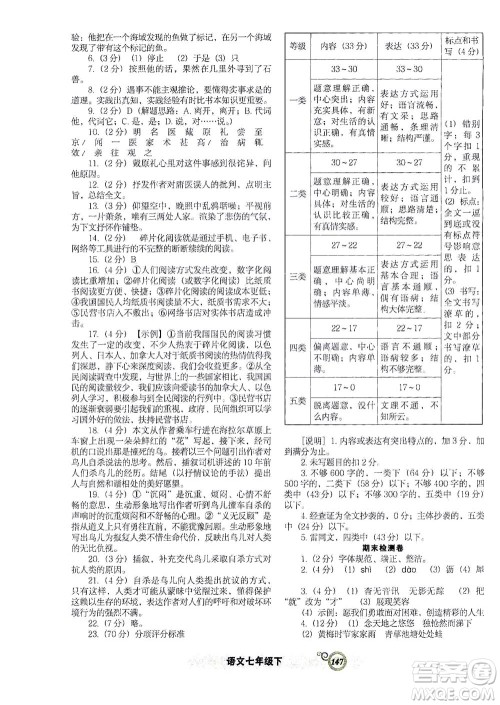 辽宁教育出版社2021尖子生课时作业七年级语文下册人教版答案