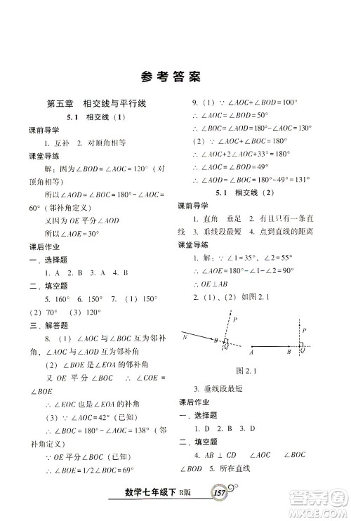 辽宁教育出版社2021尖子生课时作业七年级数学下册人教版答案