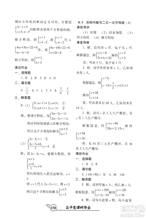 辽宁教育出版社2021尖子生课时作业七年级数学下册人教版答案