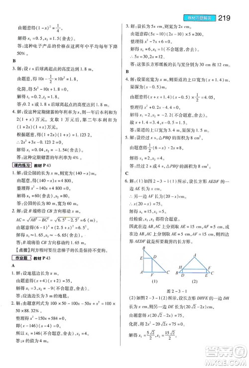 陕西师范大学出版总社2021初中教材完全解读八年级下册数学浙教版参考答案