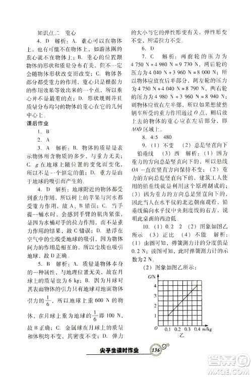 辽宁教育出版社2021尖子生课时作业八年级物理下册人教版答案 辽宁教育出版社2021尖子生课时作业八年级物理下册人教版答案