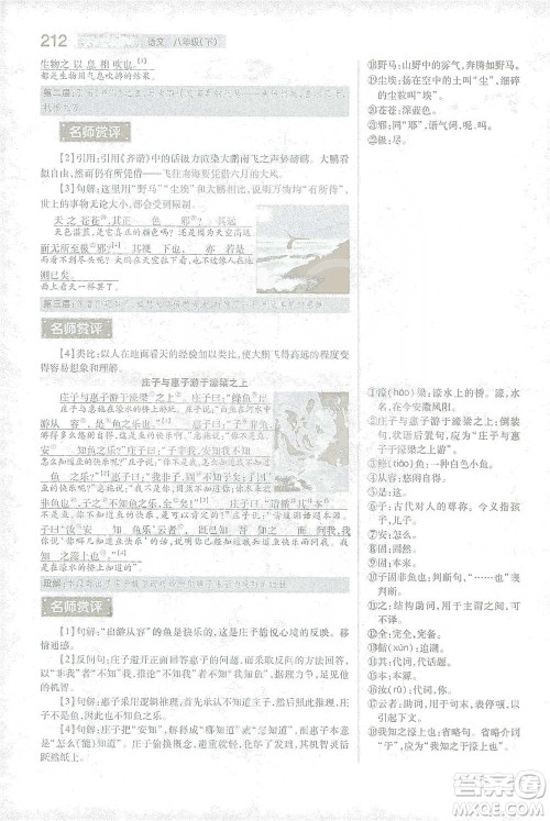 陕西师范大学出版总社2021初中教材完全解读八年级下册语文人教版参考答案