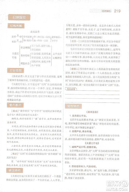 陕西师范大学出版总社2021初中教材完全解读八年级下册语文人教版参考答案