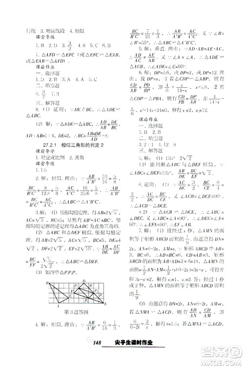 辽宁教育出版社2021尖子生课时作业九年级数学下册人教版答案