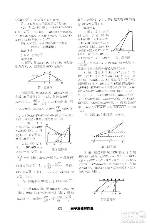 辽宁教育出版社2021尖子生课时作业九年级数学下册人教版答案