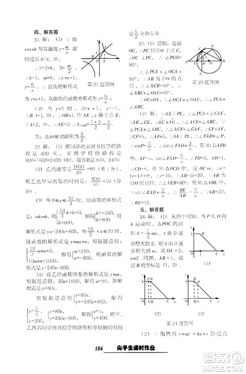 辽宁教育出版社2021尖子生课时作业九年级数学下册人教版答案