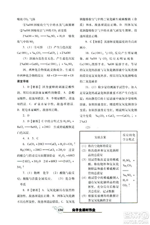 辽宁教育出版社2021尖子生课时作业九年级化学下册人教版答案