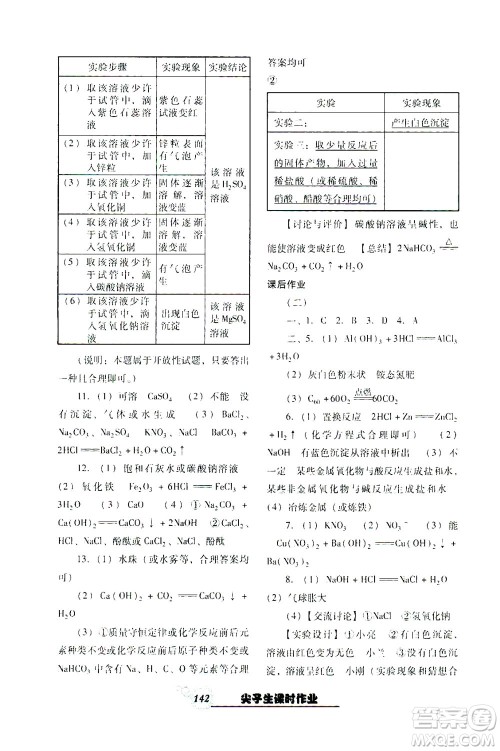 辽宁教育出版社2021尖子生课时作业九年级化学下册人教版答案