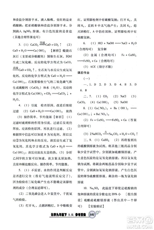 辽宁教育出版社2021尖子生课时作业九年级化学下册人教版答案