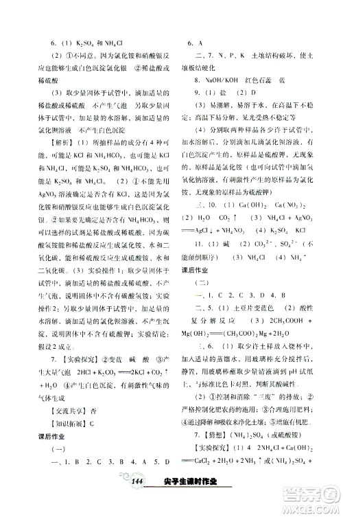 辽宁教育出版社2021尖子生课时作业九年级化学下册人教版答案