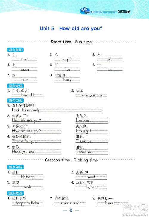 北方妇女儿童出版社2021金色课堂课时作业本三年级英语下册苏教版答案