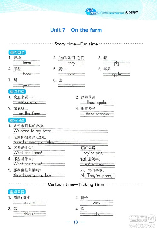 北方妇女儿童出版社2021金色课堂课时作业本三年级英语下册苏教版答案