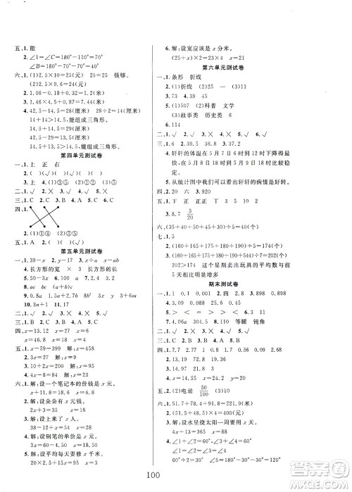 延边大学出版社2021小状元随堂作业数学四年级下册BS北师版答案